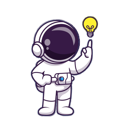 Ein Cartoon-Astronaut in einem weißen Raumanzug zeigt mit einem Finger nach oben, wobei eine leuchtende gelbe Glühbirne über seinem Finger Inspiration symbolisiert, so als hätte er sich gerade einen Schanigarten auf einem anderen Planeten vorgestellt. Der Hintergrund ist einfarbig weiß.