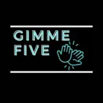 Schwarzer Hintergrund mit dem Schriftzug GIMME FIVE in Neonblau, daneben eine Illustration zweier Hände, die sich die Hände reichen, ebenfalls in Neonblau, mit weißen Linien über und unter dem Text.