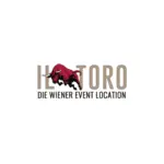 Logo mit einem vorwärts stürmenden roten Stier über dem Text IL TORO in großen Buchstaben und DIE WIENER EVENT LOCATION in kleinerer Schrift darunter, alles auf weißem Hintergrund.